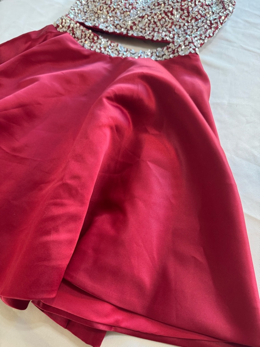 Red Rhinestone Two Piece Prom Dress Set Halter Beaded Formal - Picture 2 of 16